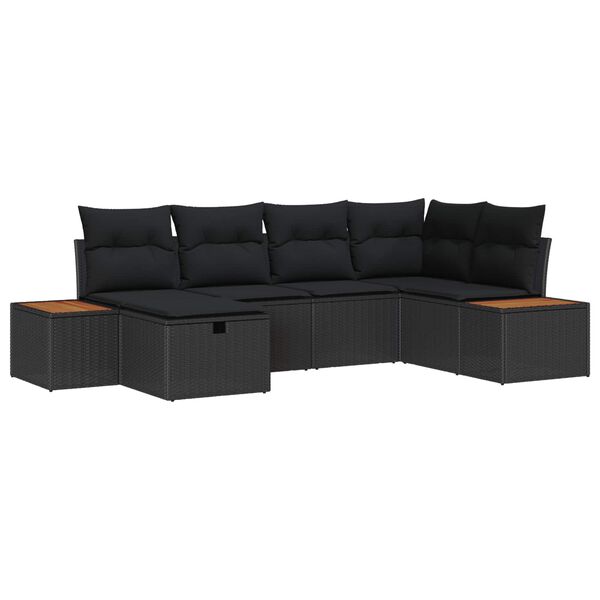 vidaXL Gartensofa-set mit Kissen 6 pcs Schwarz Poly-Rattan