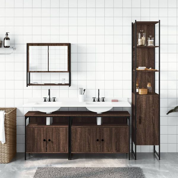 vidaXL 4-tlg. Badm&ouml;bel-Set Braun Eichen-Optik Holzwerkstoff