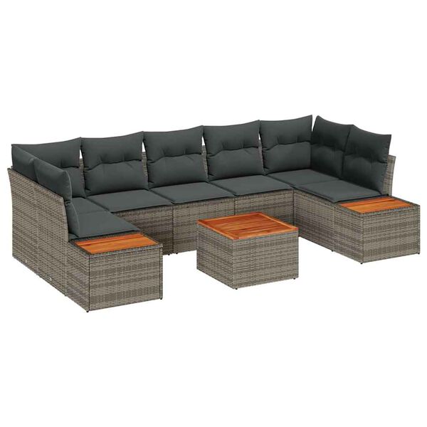 vidaXL Garten-Sofa-Set mit Kissen 8 pcs Grau Poly Rattan