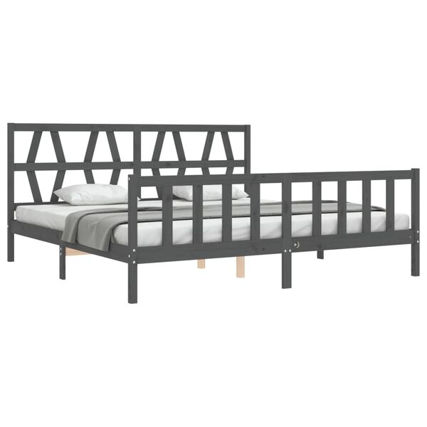 vidaXL Massivholzbett mit Kopfteil Grau 200x200 cm