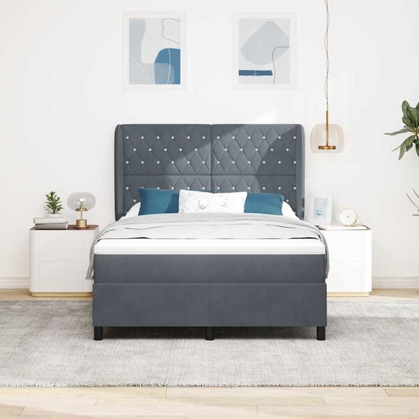 vidaXL Boxspringbett mit Matratze Dunkelgrau 200 x 160 cm Samt
