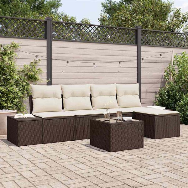 vidaXL Sofa Set mit Kissen 6 pcs Braun Poly Rattan