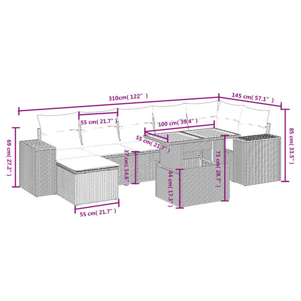 vidaXL 8-tlg. Garten-Sofagarnitur mit Kissen Grau Poly Rattan