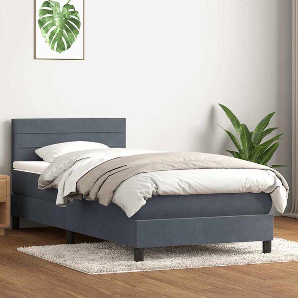 vidaXL Boxspringbett mit Matratze & LED Dunkelgrau 90x220 cm Samt
