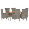 vidaXL 7-tlg. Garten-Essgruppe mit Kissen Grau Poly Rattan