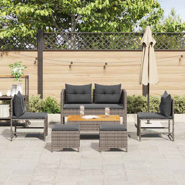 vidaXL Garten-Sofa-Set 6 pcs Grau und Dunkelgrau Poly-Rattan