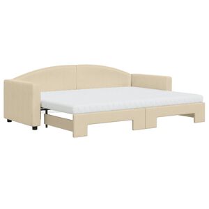 vidaXL Tagesbett Ausziehbar mit Matratzen Creme 80x200 cm Stoff
