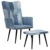 vidaXL Sessel mit Hocker Blau Denim Patchwork Canvas