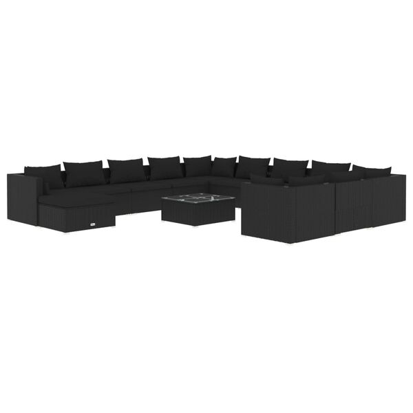 vidaXL 13-tlg. Garten-Lounge-Set mit Kissen Poly Rattan Schwarz