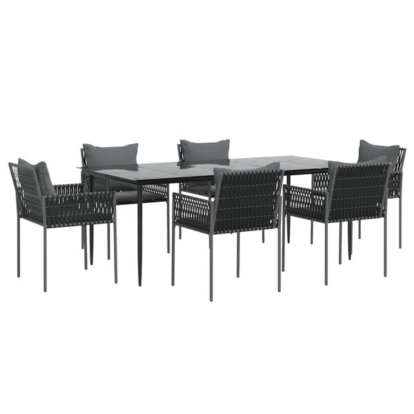 vidaXL 7-tlg. Garten-Essgruppe mit Kissen Poly Rattan und Stahl