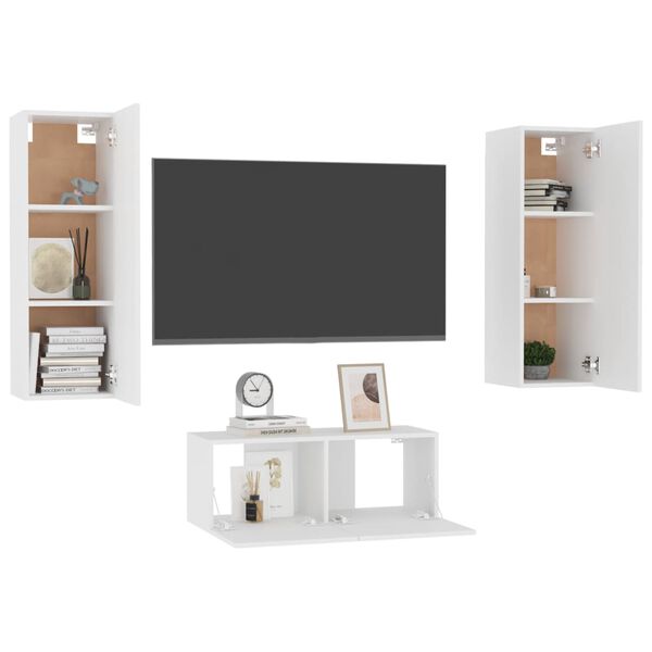 vidaXL 3-tlg. TV-Schrank-Set Wei&szlig; Holzwerkstoff