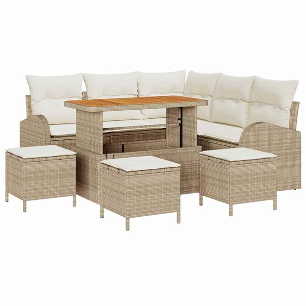 vidaXL Gartensofa-set mit Kissen 9 pcs Beige Poly-Rattan