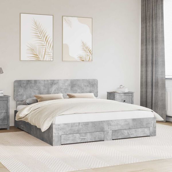vidaXL Bettrahmen mit Kopfteil Beton Grau 180 x 200 cm Holzwerkstoff