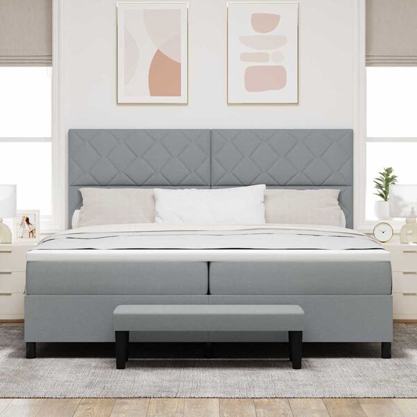 vidaXL Boxspringbett mit Matratze Hellgrau 200 x 200 cm Stoff