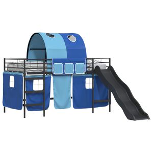 vidaXL Etagenbett f&uuml;r Kinder mit Vorh&auml;ngen Uni Schwarz und Blau Metall