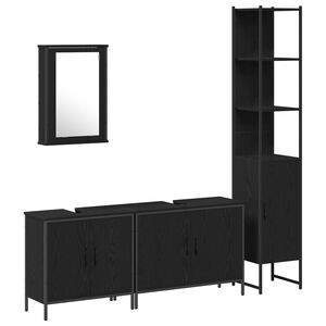 vidaXL Badezimmerm&ouml;bel-Set mit Regal 4 pcs Schwarz Holzwerkstoff