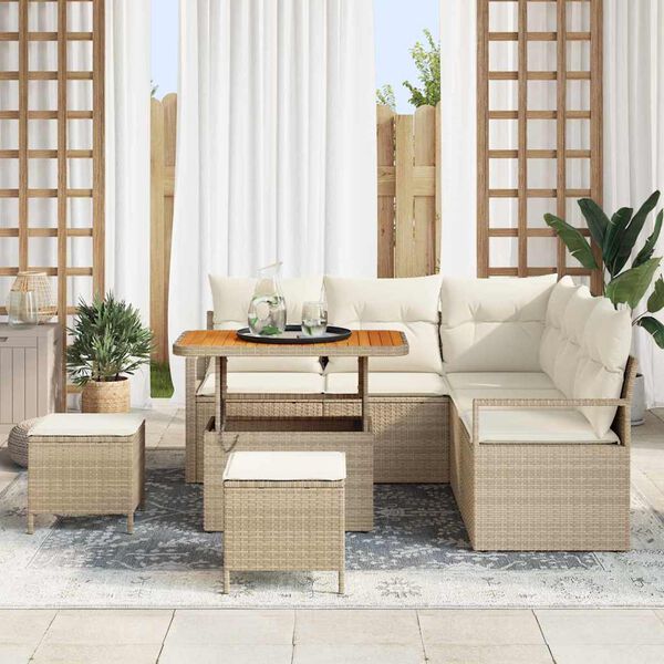 vidaXL Garten-Sofa-Set mit Kissen mit Speicher 8 pcs Beige und Creme