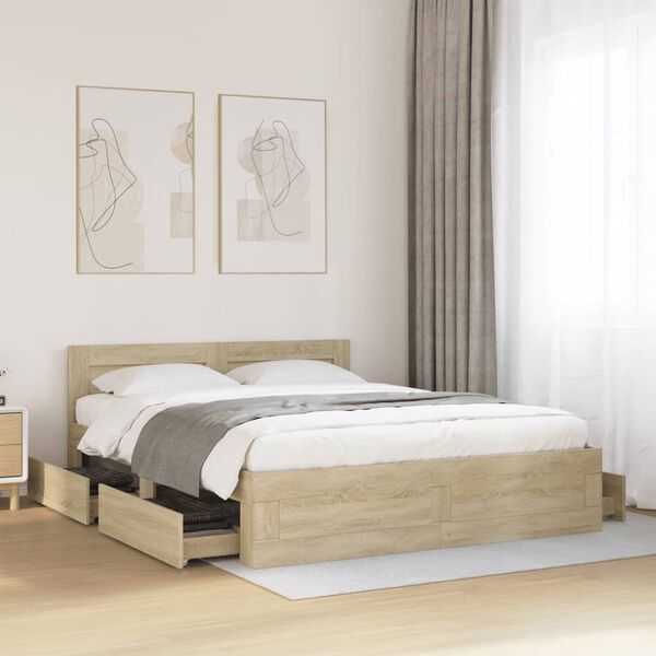 vidaXL Bettgestell mit Kopfteil Sonoma-Eiche 150x200 cm Holzwerkstoff
