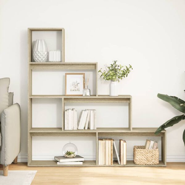 vidaXL Raumteiler-B&uuml;cherregal 4 Stufen Sonoma-Eiche 143,5x29x143,5 cm