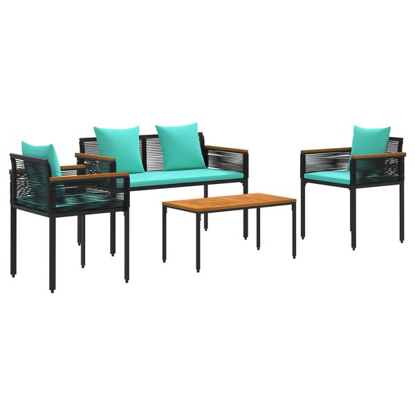 vidaXL Gartenm&ouml;bel Set mit Kissen 4 pcs Schwarz und T&uuml;rkis PE-Rattan