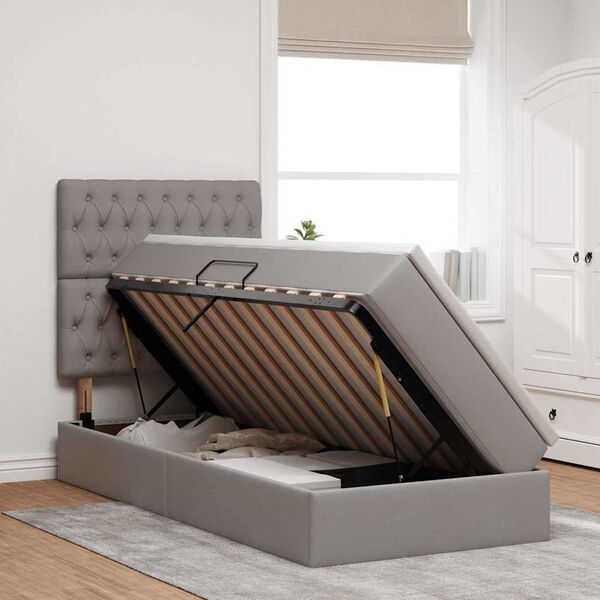 vidaXL Bett mit Stauraum und LED mit LED Taupe 90 x 200 cm Polyester