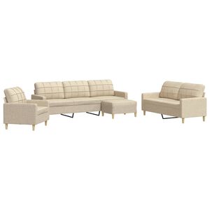 vidaXL 4-tlg. Sofagarnitur mit Fu&szlig;hocker Creme Stoff