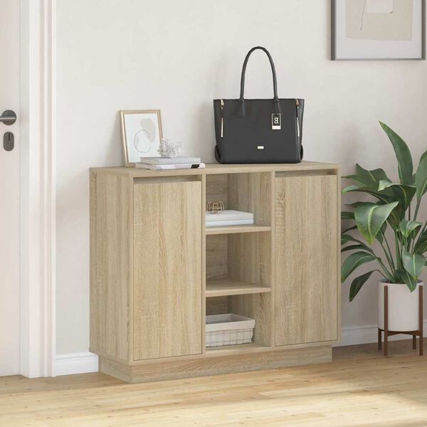 vidaXL LED-Sideboard Sonoma-Eiche 90 x 32 x 75 cm Holzwerkstoff