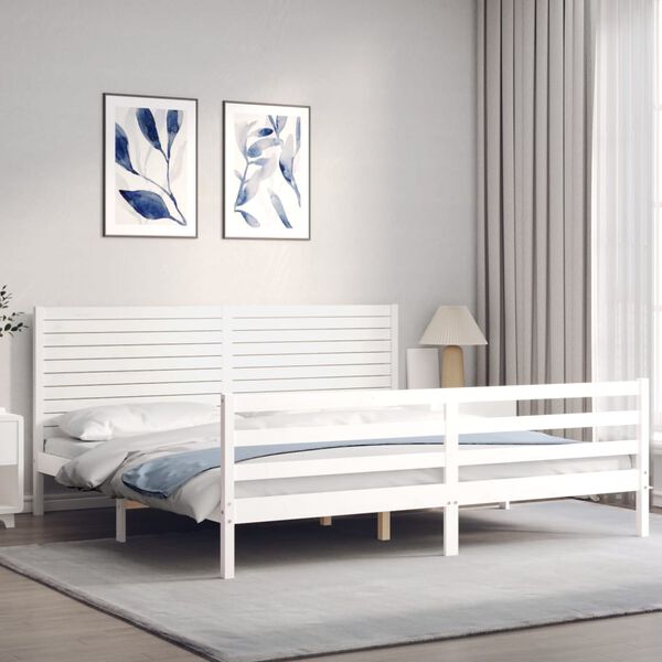 vidaXL Massivholzbett mit Kopfteil Wei&szlig; 200x200 cm