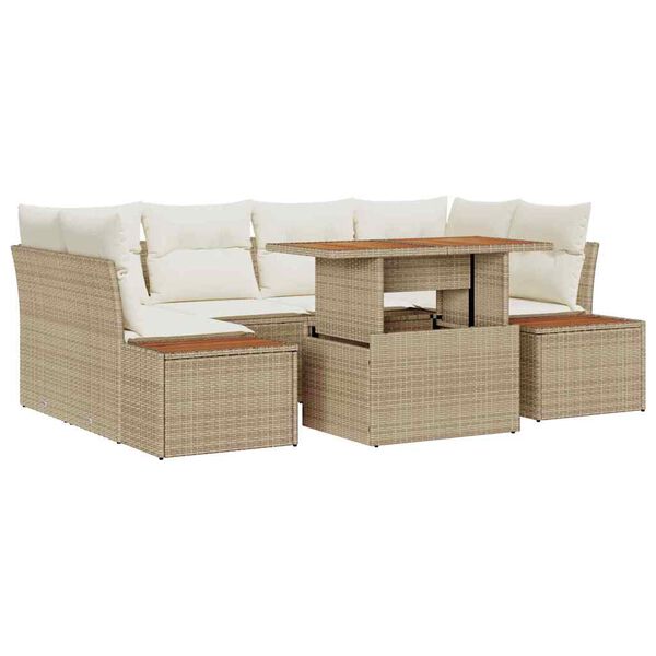 vidaXL Garten-Sofa-Set mit Speicher 7 pcs Beige Poly Rattan