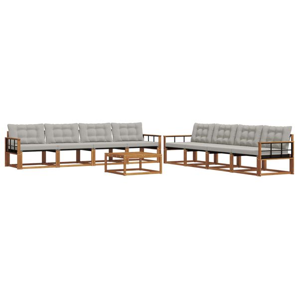 vidaXL Outdoor-Sofagarnitur mit Kissen 9 pcs Nat&uuml;rlich und Hellgrau