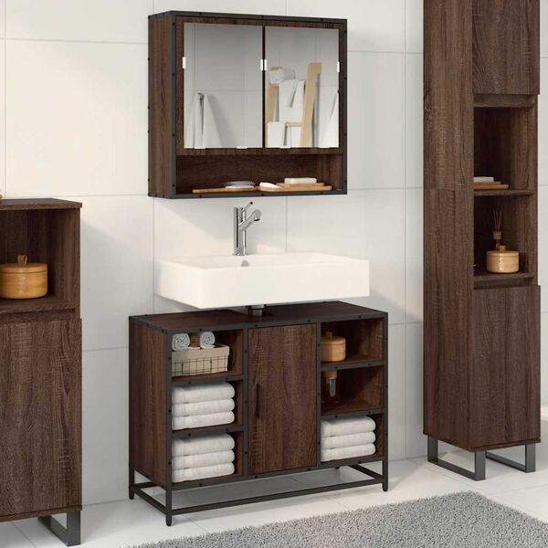 vidaXL Waschbeckenunterschrank Braun Eichen-Optik 80x33x60 cm