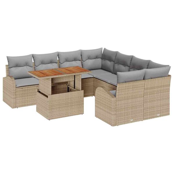 vidaXL Garten-Sofa-Set mit Speicher 9 pcs Beige Poly Rattan