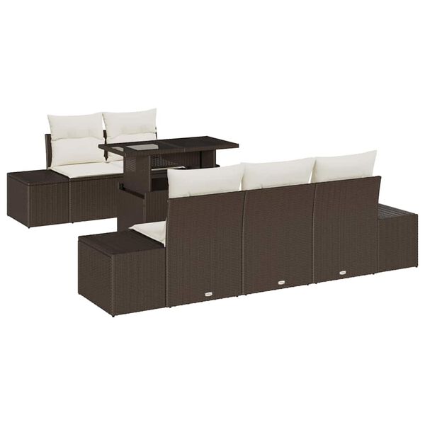 vidaXL Garten-Sofa-Set mit Kissen mit Speicher 6 pcs Braun und Creme