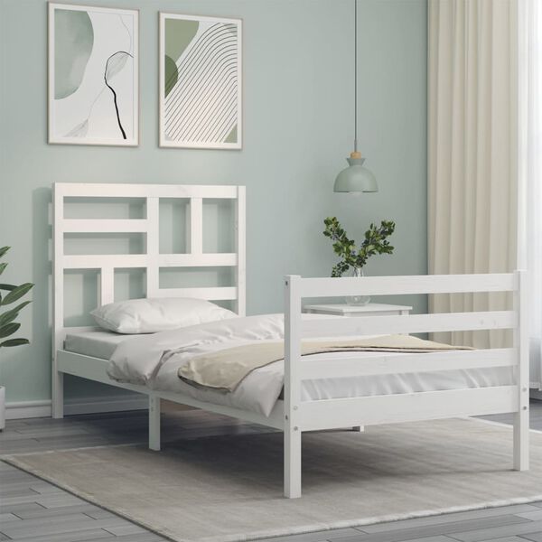 vidaXL Massivholzbett mit Kopfteil Wei&szlig; 90x200 cm