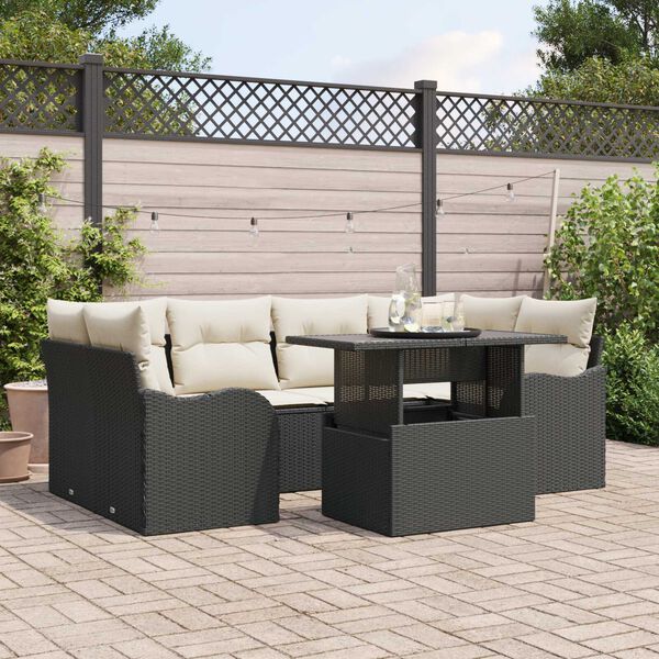 vidaXL Gartensofa-set mit Kissen mit Kissen 7 pcs Schwarz Poly Rattan