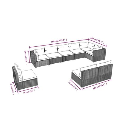 vidaXL 9-tlg. Garten-Lounge-Set mit Kissen Poly Rattan Braun