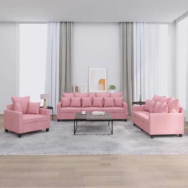 vidaXL 3-tlg. Sofagarnitur mit Kissen Rosa Samt