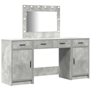 vidaXL Schminktisch mit Spiegelbeleuchtung 3 pcs Grau Holzwerkstoff