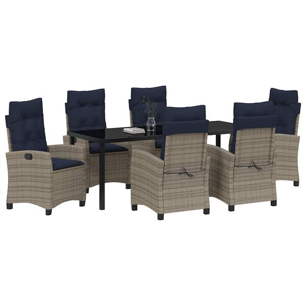 vidaXL Garten Essgruppe mit Kissen 7 pcs Grau Poly-Rattan