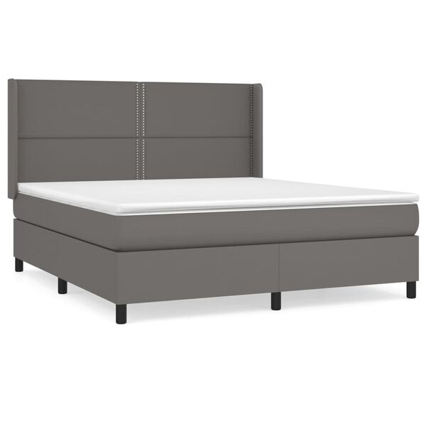 vidaXL Boxspringbett mit Matratze Grau 180x200 cm Kunstleder