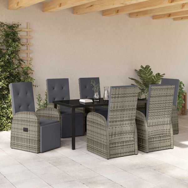 vidaXL Garten Essgruppe mit Kissen 7 pcs Grau Poly-Rattan