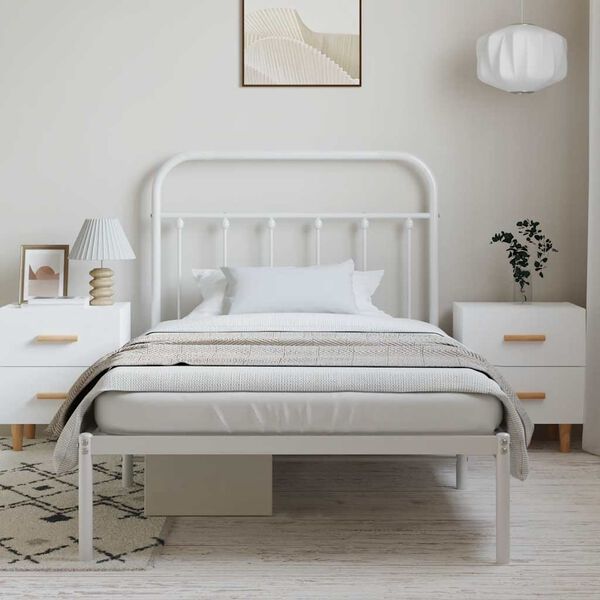 vidaXL Bettgestell mit Kopfteil Metall Wei&szlig; 100x190 cm