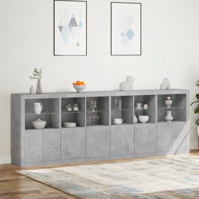 vidaXL Sideboard mit LED-Leuchten Betongrau 283x37x100 cm