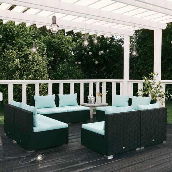 vidaXL 8-tlg. Garten-Lounge-Set mit Kissen Poly Rattan Schwarz