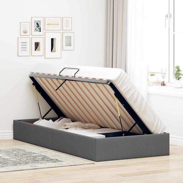 vidaXL Aufbewahrungsbett mit Matratze Dunkelgrau 90 x 190 cm Stoff