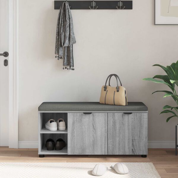 vidaXL Flurbank mit Kissen Uni Graues Sonoma 100 x 38 x 46 cm