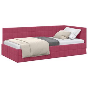 vidaXL Eckbettgestell mit Kopfteil Weinrot 90 cm x 200 cm Samt