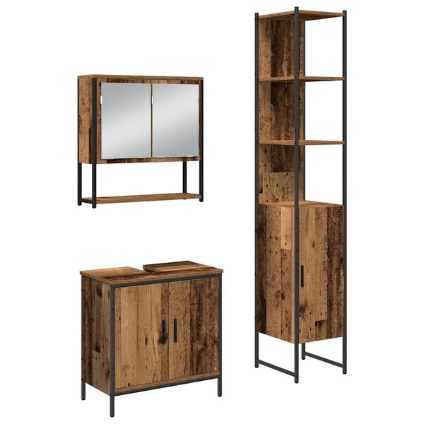 vidaXL Badezimmerm&ouml;bel-Set mit Regal mit T&uuml;r 3 pcs Braun Holzwerkstoff