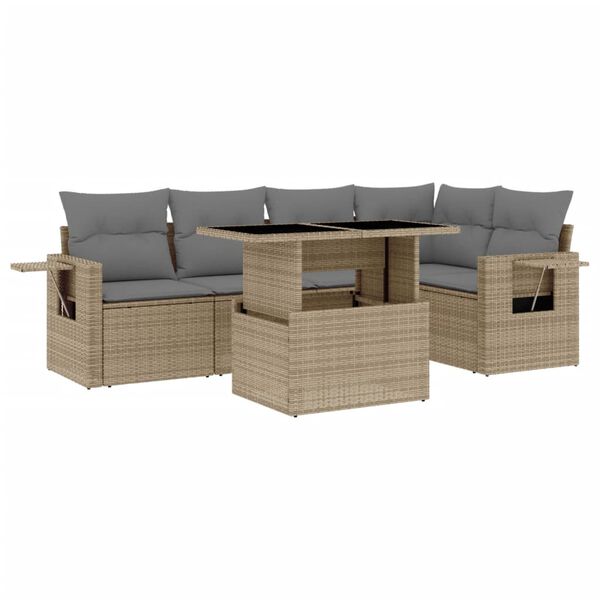 vidaXL 6-tlg. Garten-Sofagarnitur mit Kissen Beige Poly Rattan