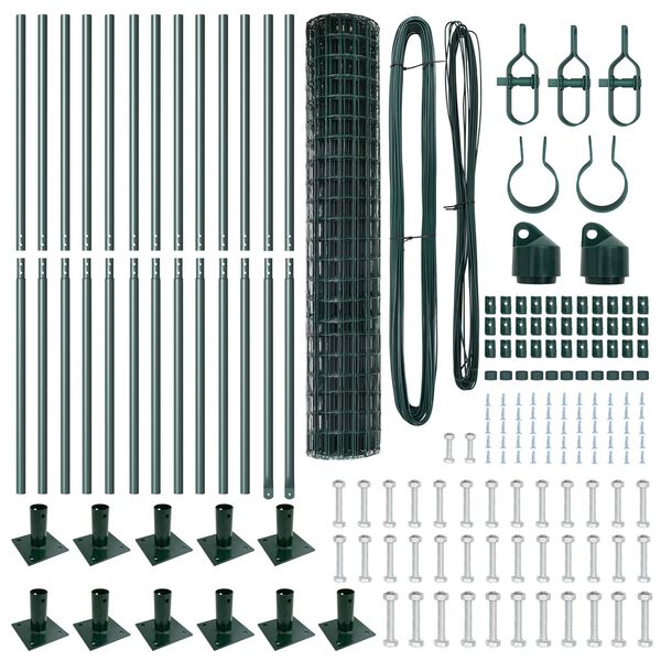 vidaXL Zaun mit Pfosten Gr&uuml;n 1,2 x 25 m Stahl und PVC